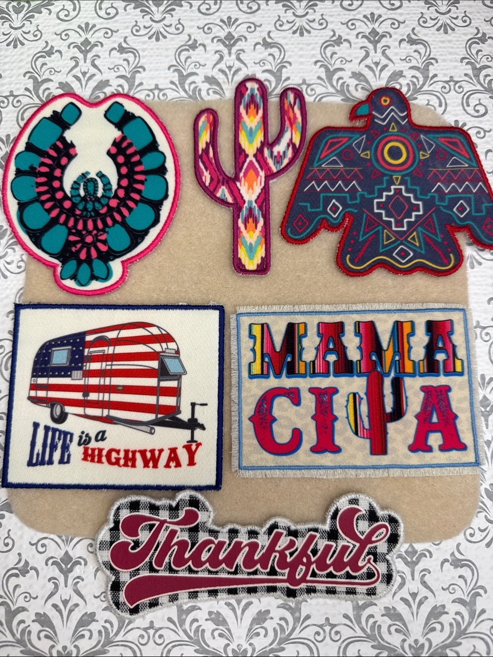 Assorted Southwestern & Americana Sew or Fabric Glue On Patches - Colorful Mix